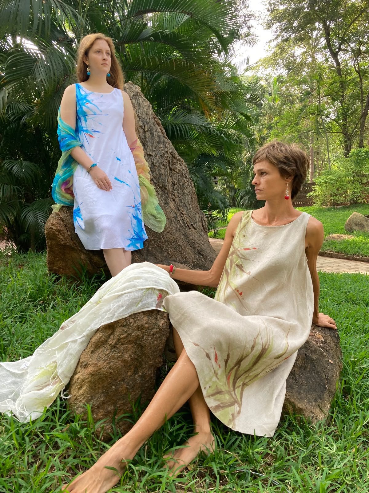 Abstract Print Linen Dress